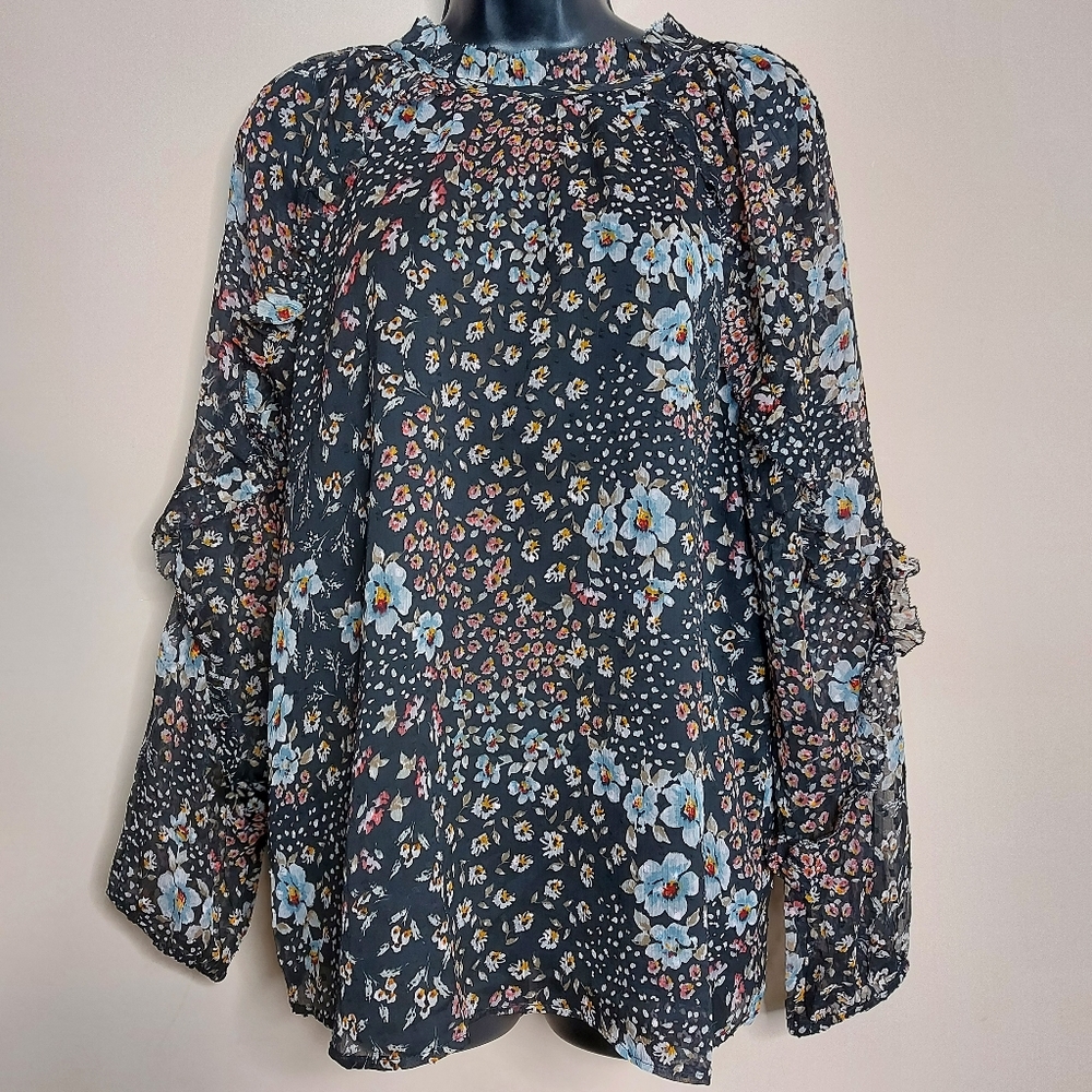 Ann Taylor Loft floral blouse with frilled neck